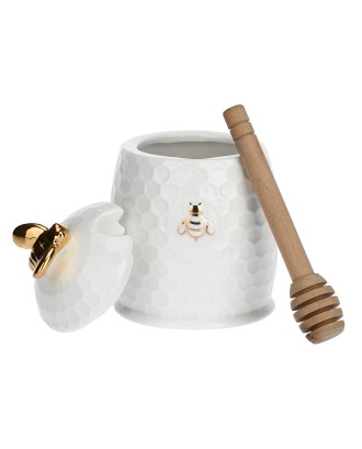 Recipient pentru miere cu dozator din lemn, 11.5 cm, Aperegina Gold - SIMONA'S COOKSHOP